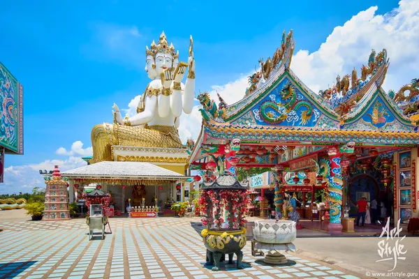 Brahma shrine behind Guanin shrine, Wat Saman Rattanaram, Chachoengsao, Thailand.